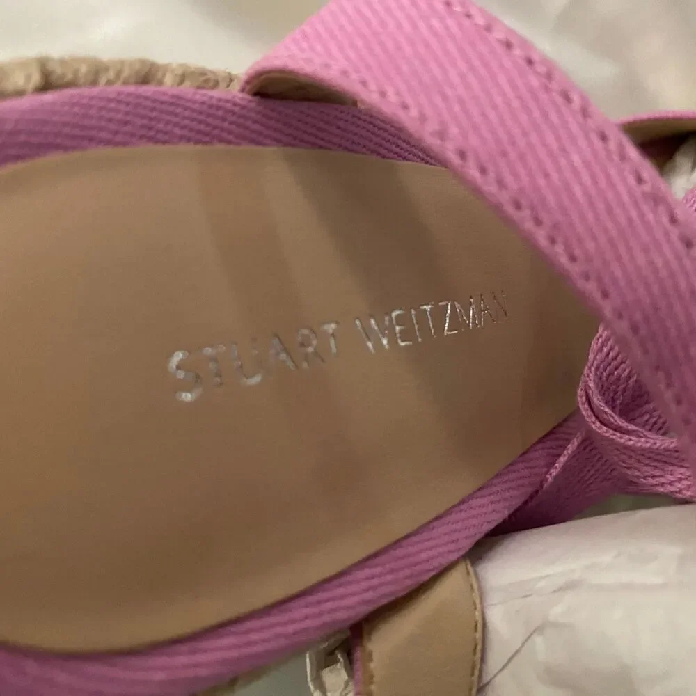 NWT + box, Stuart Weitzman Altdup Canvas Espadrille Wedge Sandal Lilac 8B